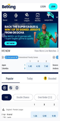 A guide on how to access BetKing betting company's mobile app section via the browser on your device
